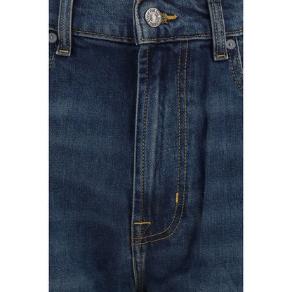 Blue Cotton Straight-Leg Jeans