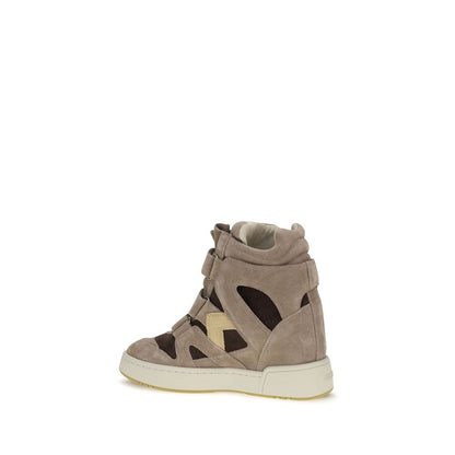 Beige Calf Leather Bos Taurus High Top Sneakers