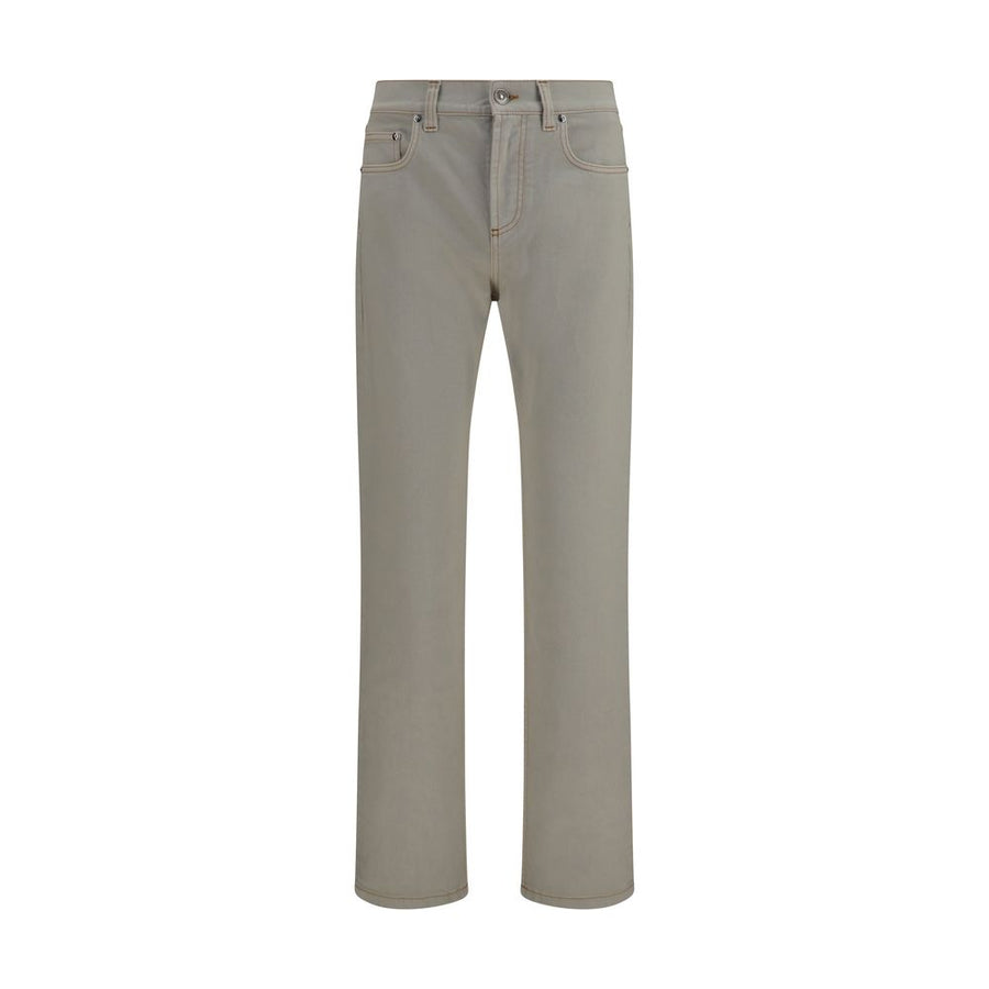 Beige Cotton Tapered Jeans