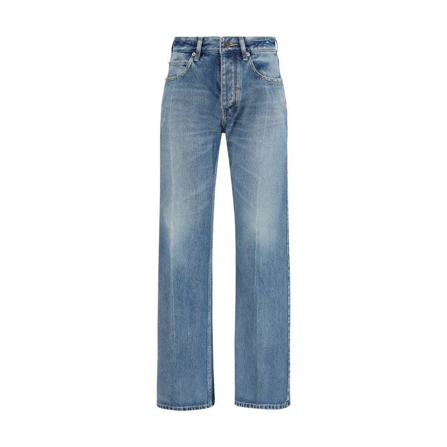 Blue Cotton Straight-Leg Jeans