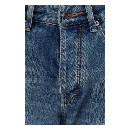 Blue Cotton Straight-Leg Jeans
