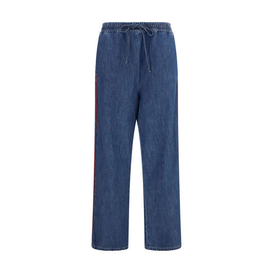 Blue Polyester Casual Pants