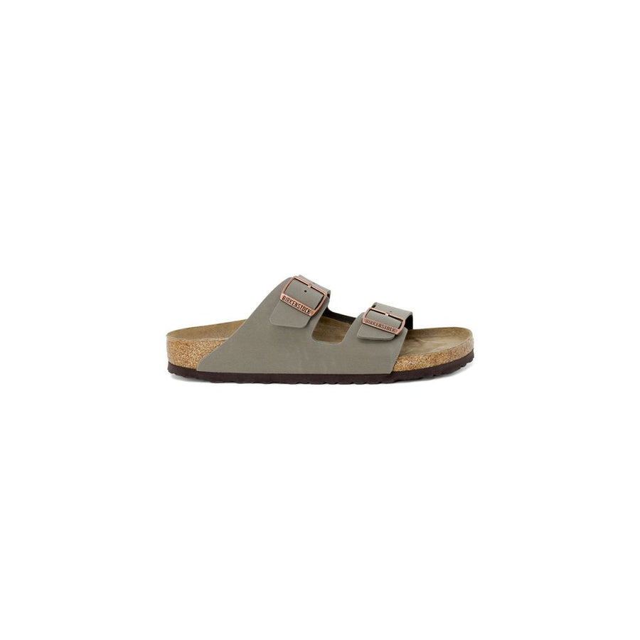 Gray Leather Flat Sandals
