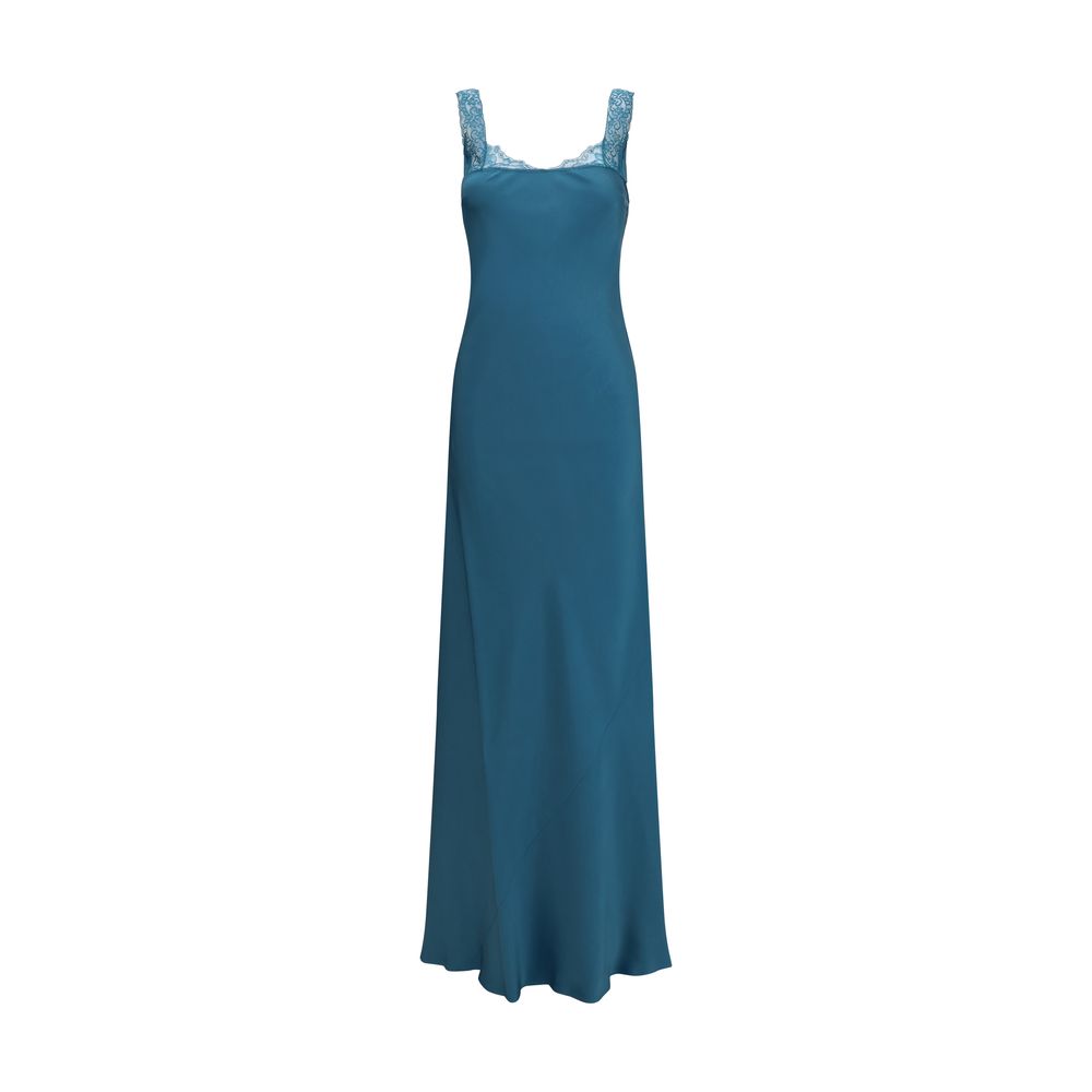 Blue Acetate Long Dress