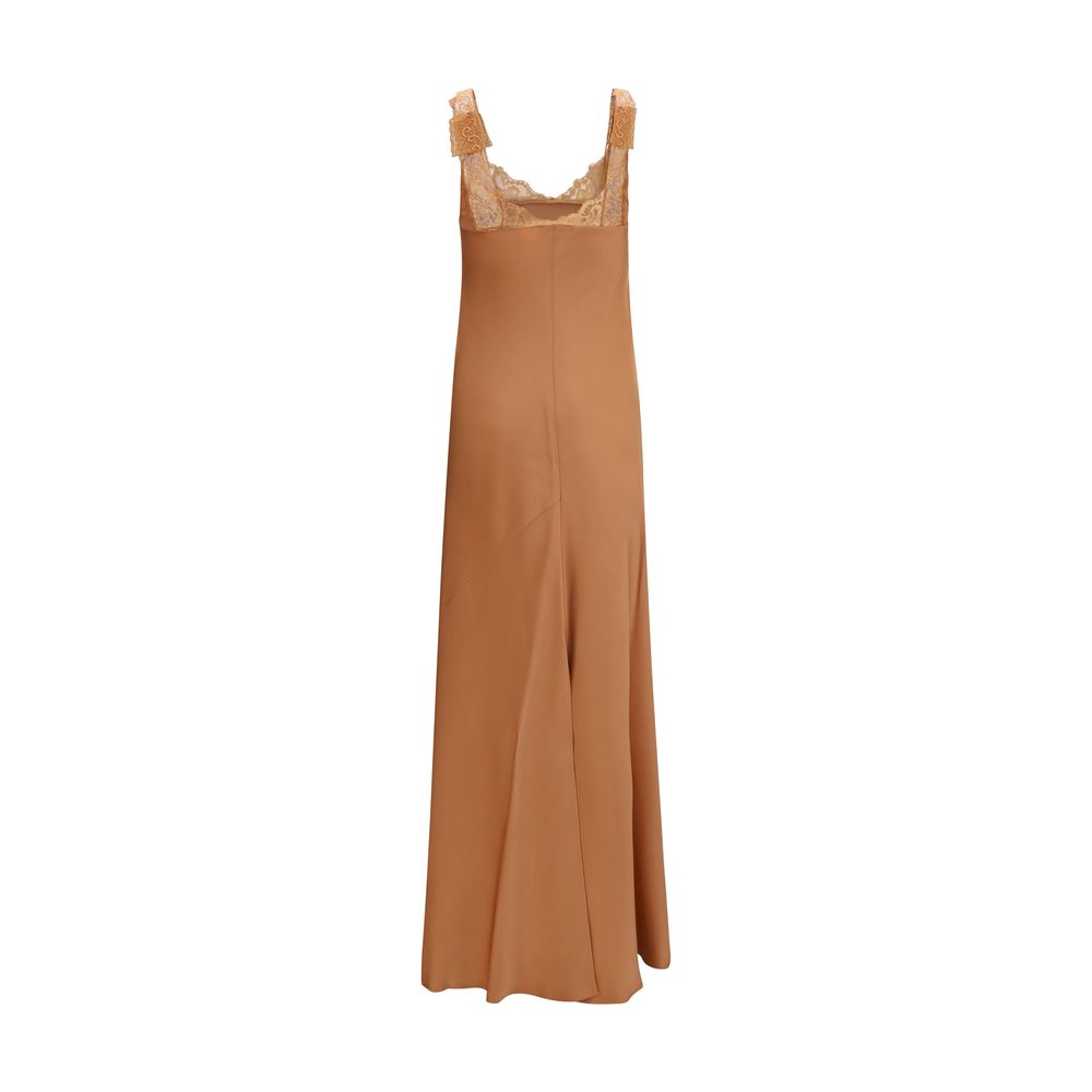 Beige Acetate Long Dress