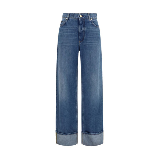 Blue Cotton Straight-Leg Jeans