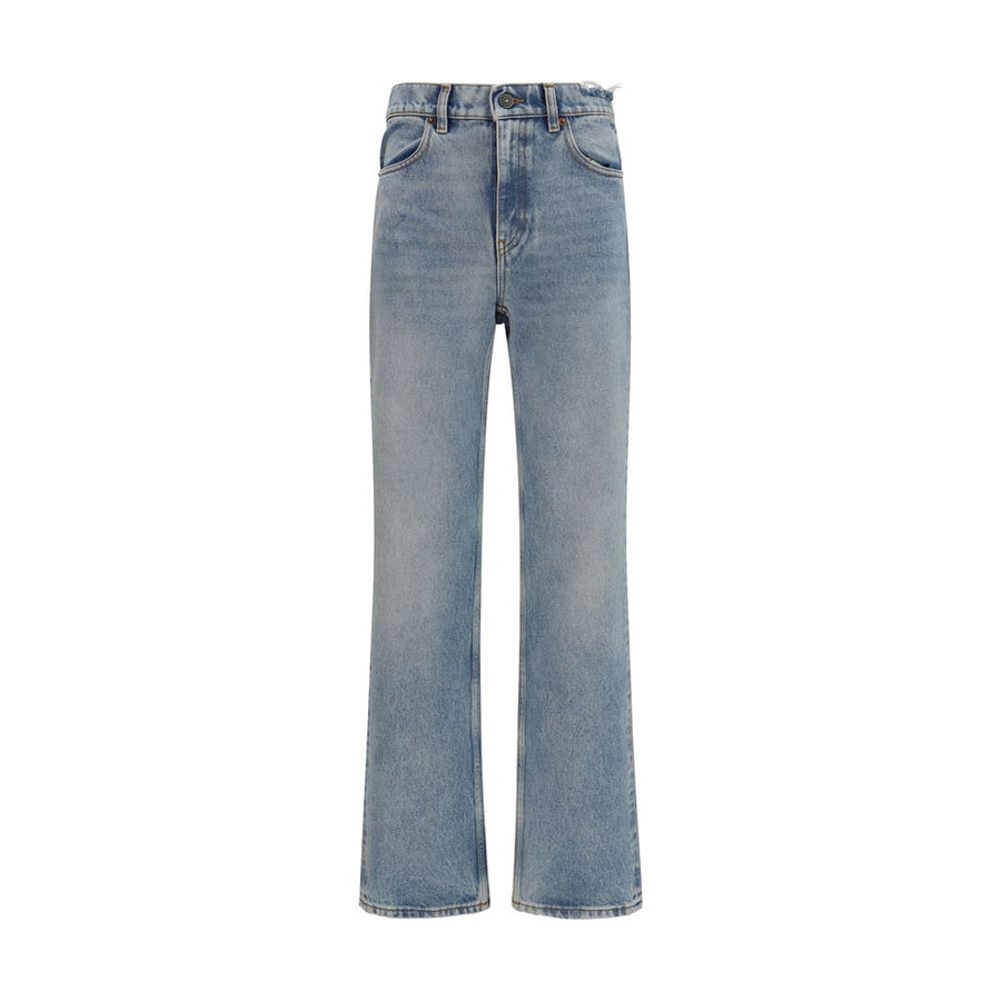 Blue Cotton Straight-Leg Jeans