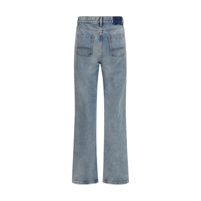 Blue Cotton Straight-Leg Jeans