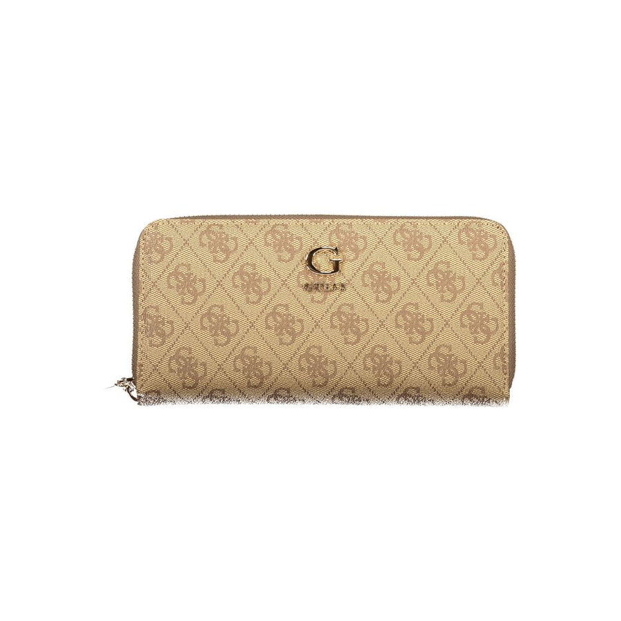 Beige Polyurethane Women's Wallet with Functional Compartments