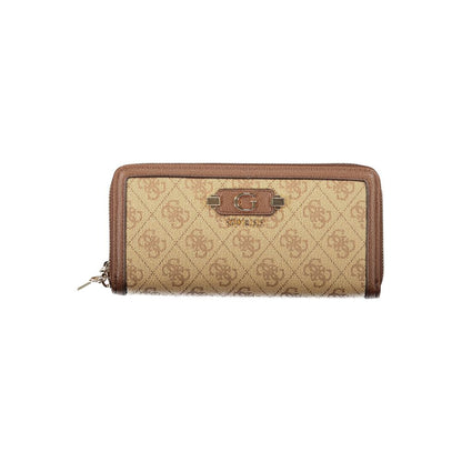 Beige Poliuretano Womens Wallet With Zip Closure