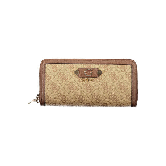 Beige Poliuretano Womens Wallet With Zip Closure