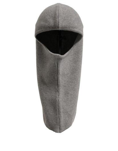 Men Grey Wool Ribbed Knit Balaclava Wrap One Size Hat