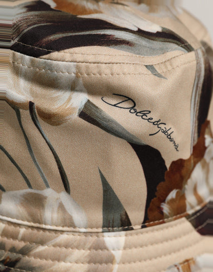 Men Beige Floral Wide Brim Bucket Capello Hat