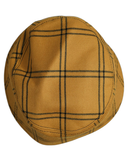 Men Dark Yellow Check Wide Brim Bucket Cap Hat