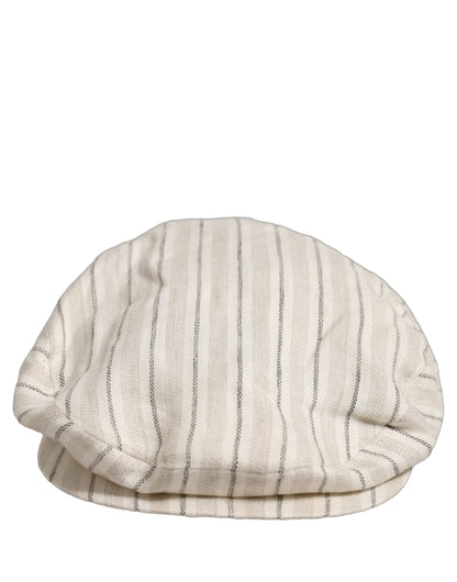 Men Off White Striped Linen Newsboy Capello Hat