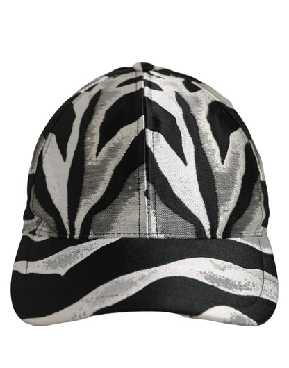 Men Black Silver Zebra Pattern Baseball Cap Hat