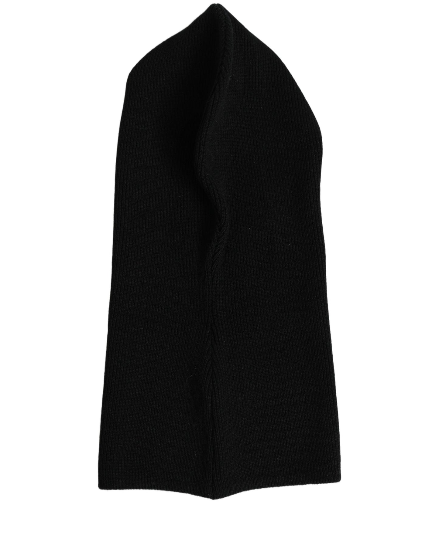 Men Black Wool Ribbed Knit Balaclava Wrap One Size Hat