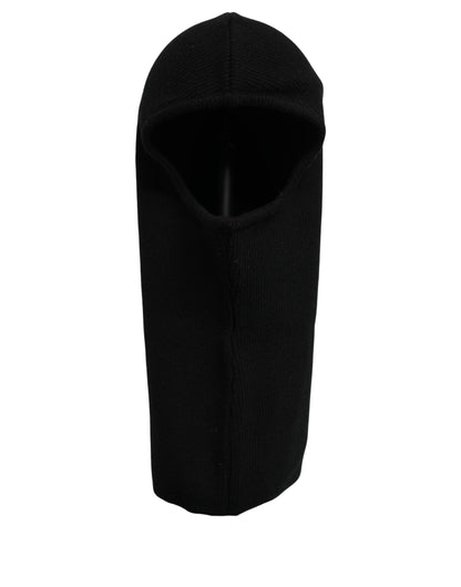 Men Black Wool Ribbed Knit Balaclava Wrap One Size Hat