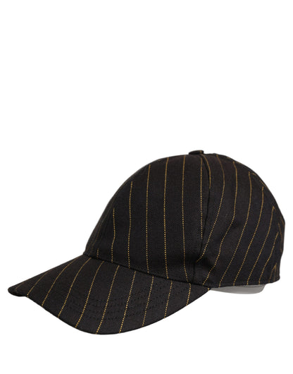 Black Gold Pinstriped Cotton Baseball Cap Hat
