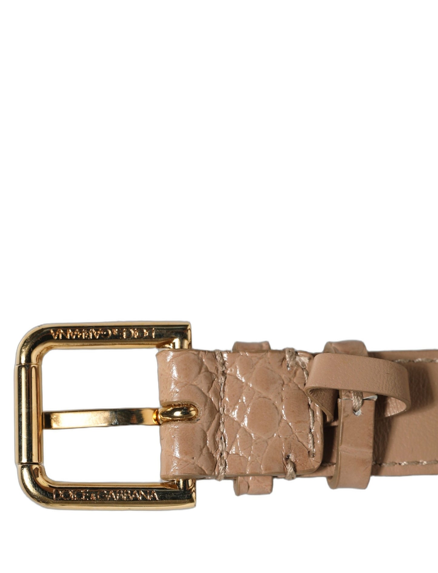 Brown Embossed Leather Gold Buckle Belt Strap Bracelet
