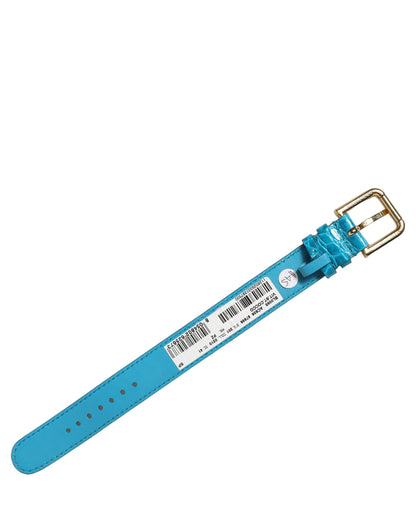 Blue Embossed Leather Gold Buckle Belt Strap Bracelet