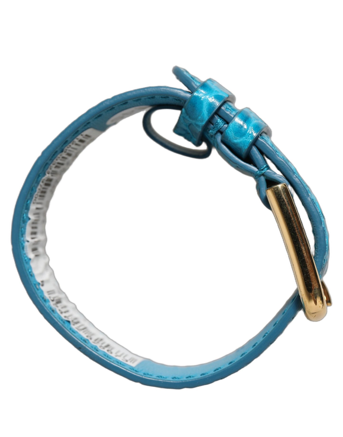 Blue Embossed Leather Gold Buckle Belt Strap Bracelet