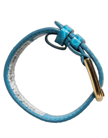 Blue Embossed Leather Gold Buckle Belt Strap Bracelet