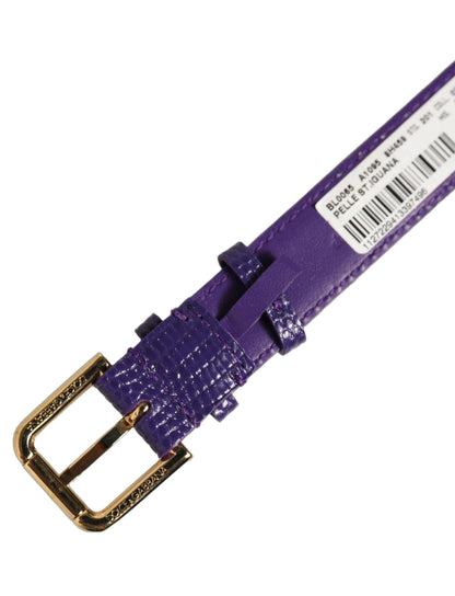 Violet Textured Leather Gold Buckle Belt Strap Bracelet