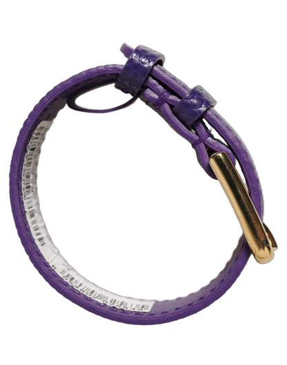 Violet Textured Leather Gold Buckle Belt Strap Bracelet