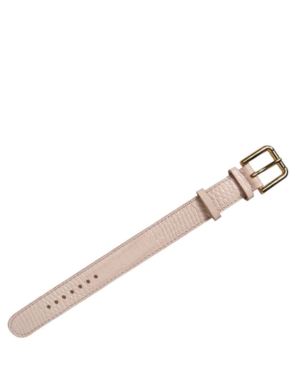Pink Embossed Leather Gold Buckle Belt Strap Bracelet