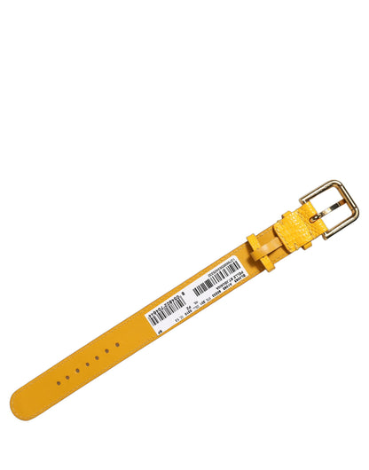 Yellow Textured Leather Gold Buckle Belt Strap Bracelet