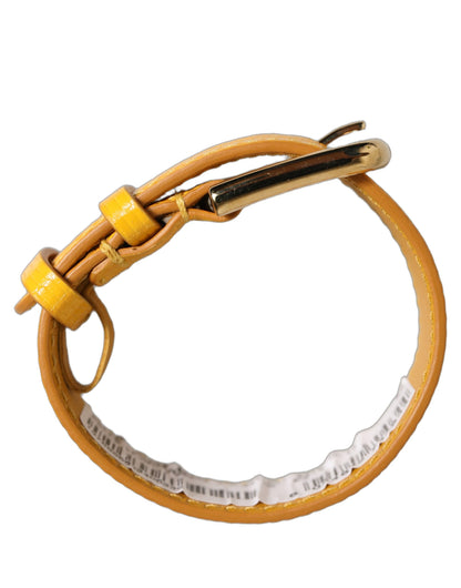Yellow Textured Leather Gold Buckle Belt Strap Bracelet