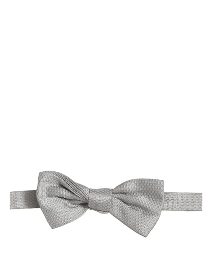 Men Gray 100% Silk Adjustable Neck Papillon Bow Tie