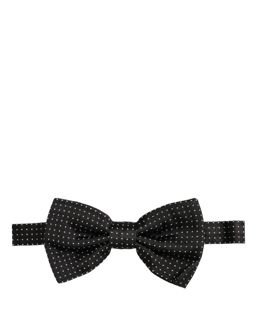 Men Black Polka Dot Silk Adjustable Neck Papillon Bow Tie