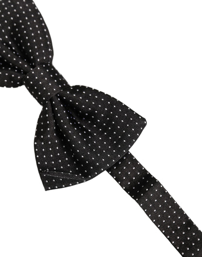 Men Black Polka Dot Silk Adjustable Neck Papillon Bow Tie