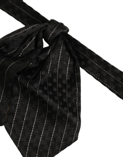 Men Black Pinstripe Silk Adjustable Neck Papillon Bow Tie