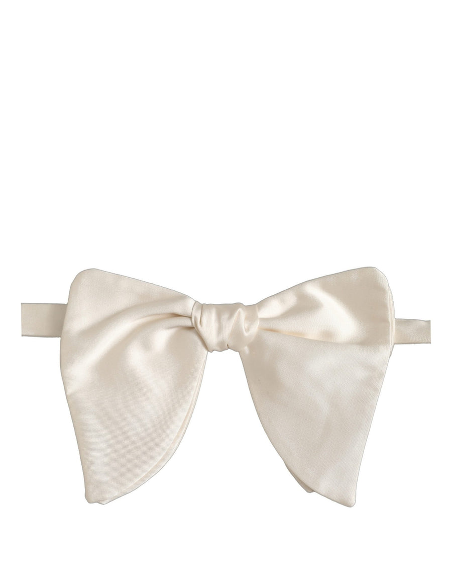 Men White 100% Silk Adjustable Neck Papillon Bow Tie