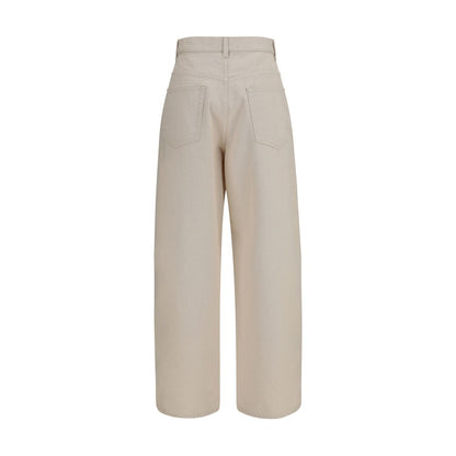 Beige Cotton Straight-Leg Jeans
