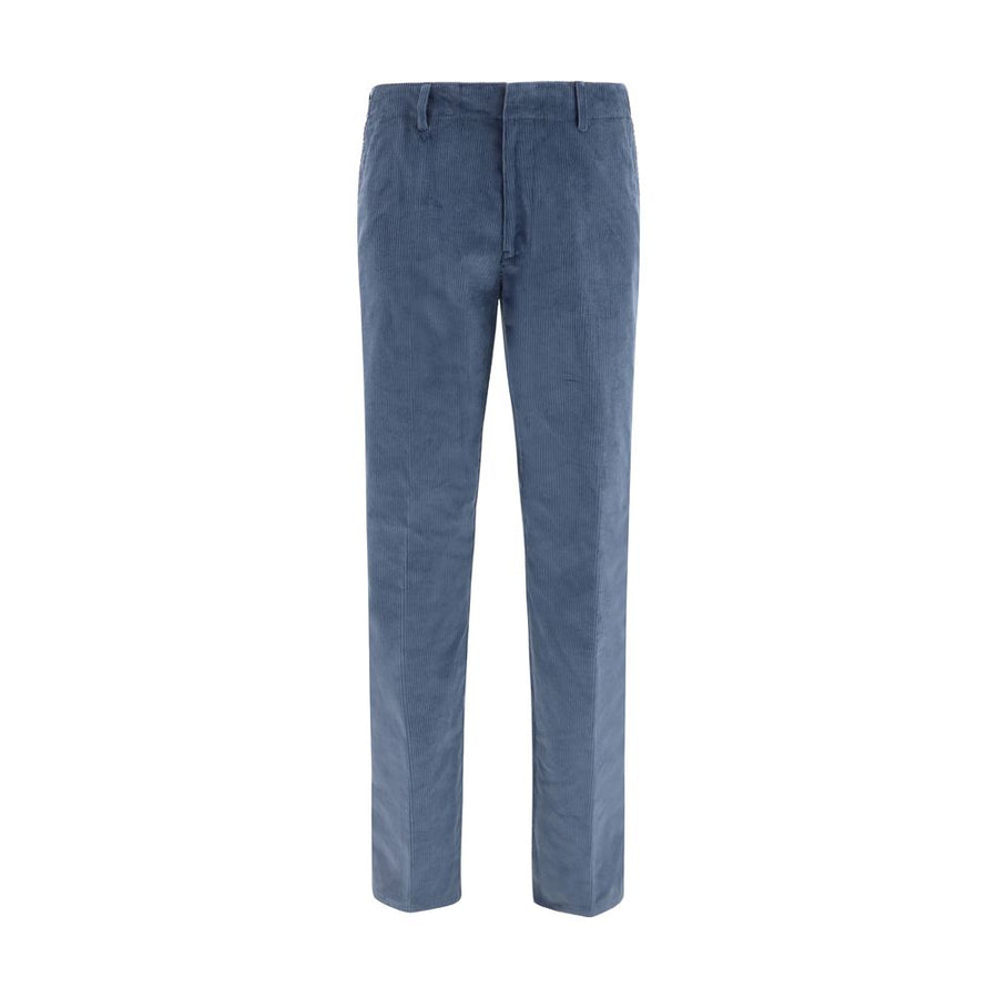 Blue Cotton Casual Pants
