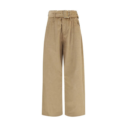 Beige Cotton Casual Pants