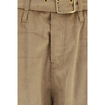 Beige Cotton Casual Pants