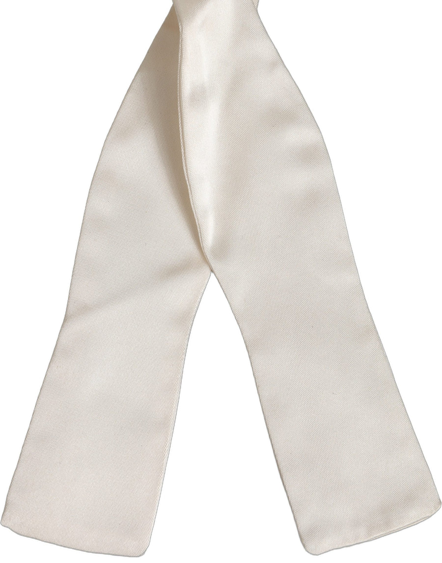 Men White 100% Silk Adjustable Neck Papillon Bow Tie