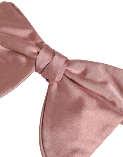 Men Pink 100% Silk Adjustable Neck Papillon Bow Tie