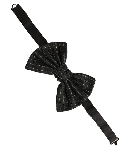 Men Black Pinstripe Silk Adjustable Neck Papillon Bow Tie