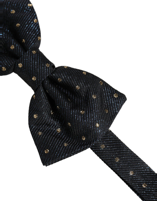 Men Black Polka Dot Silk Adjustable Neck Papillon Bow Tie