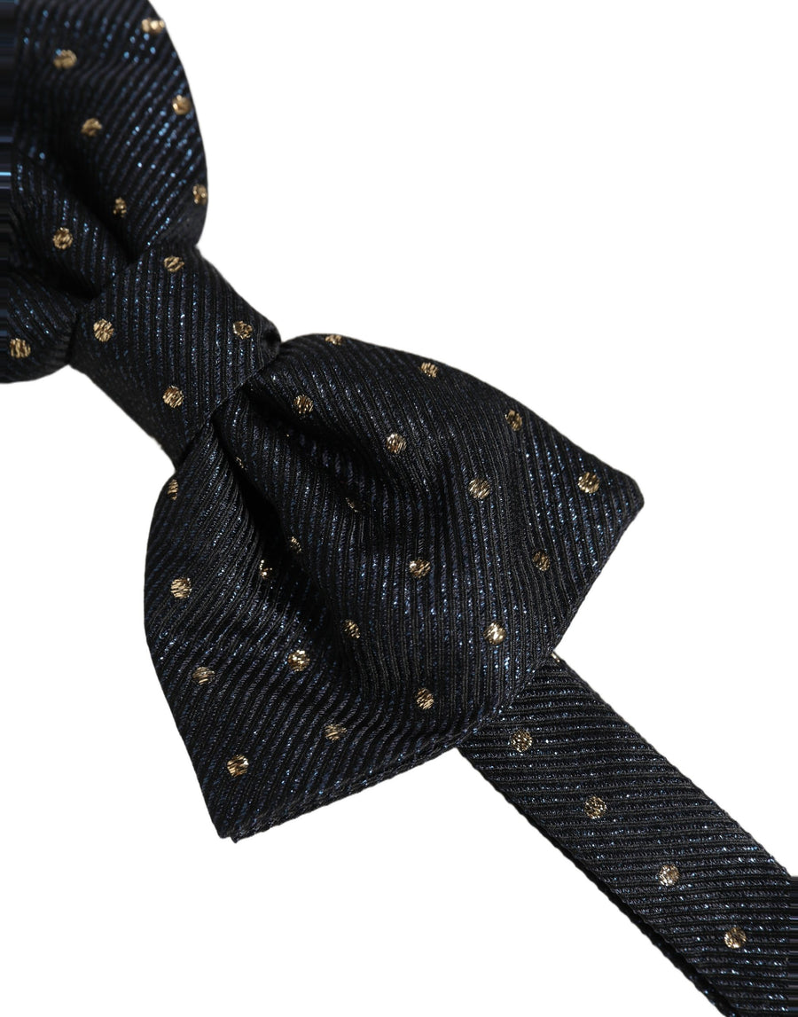 Men Black Polka Dot Silk Adjustable Neck Papillon Bow Tie