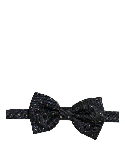 Men Black Polka Dot Silk Adjustable Neck Papillon Bow Tie