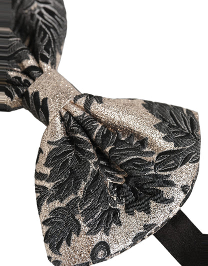Men Black Silver Floral Adjustable Neck Papillon Bow Tie