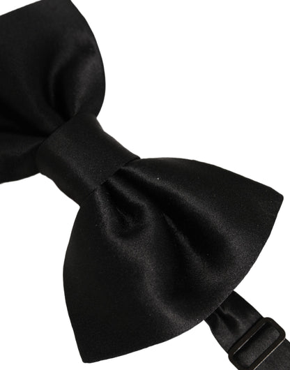 Men Black 100% Silk Adjustable Neck Papillon Bow Tie