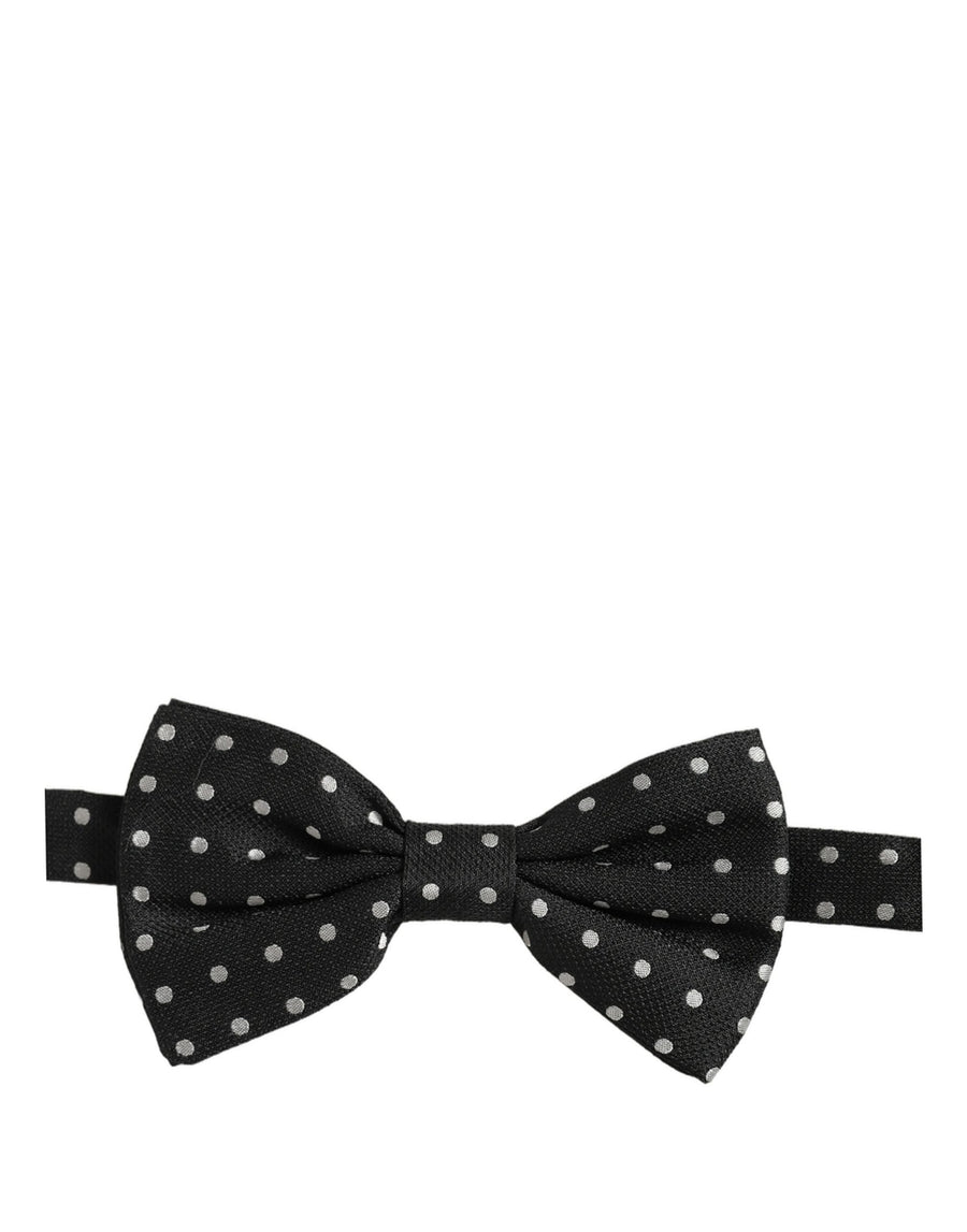 Black White Polka Dot Adjustable Neck Papillon Bow Tie